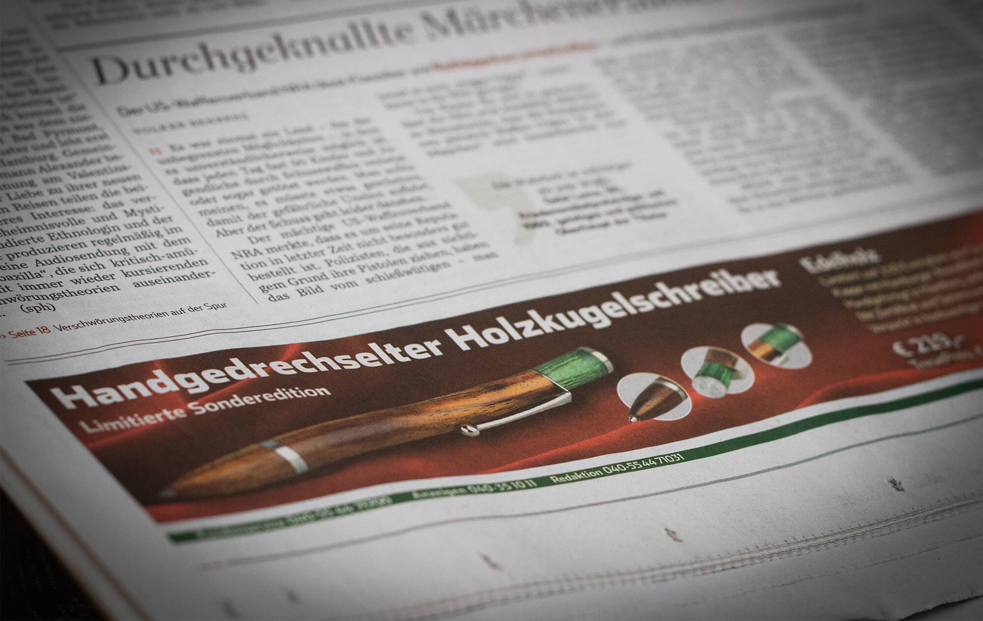 Limitierte Edition, Handgedrechselter Kugelschreiber im Hamburger Abendblatt